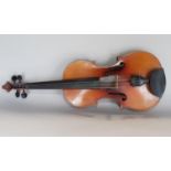 Violin labelled Antonius Stradinarnis Cremo Ninfis 1715 with case and bow. 66cm overall body 39 cm.