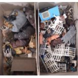 Collection of vintage zoo and farm animals and people in plastic and metal, mainly by Britains (in 2