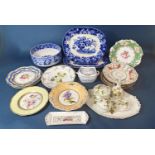 A collection of mainly 19th century English porcelain plates with hand painted botanical and other