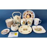 A collection of Coronation ware to include design by Dame Laura Knight and a crested figure 'Old