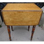 Victorian ladies sewing table in bird's eye maple, over two frieze drawers, one with segmented