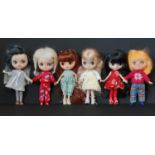 Six small 'Middie' Blythe dolls, all customised, by Hasbro/Tomy, with jointed bodies and