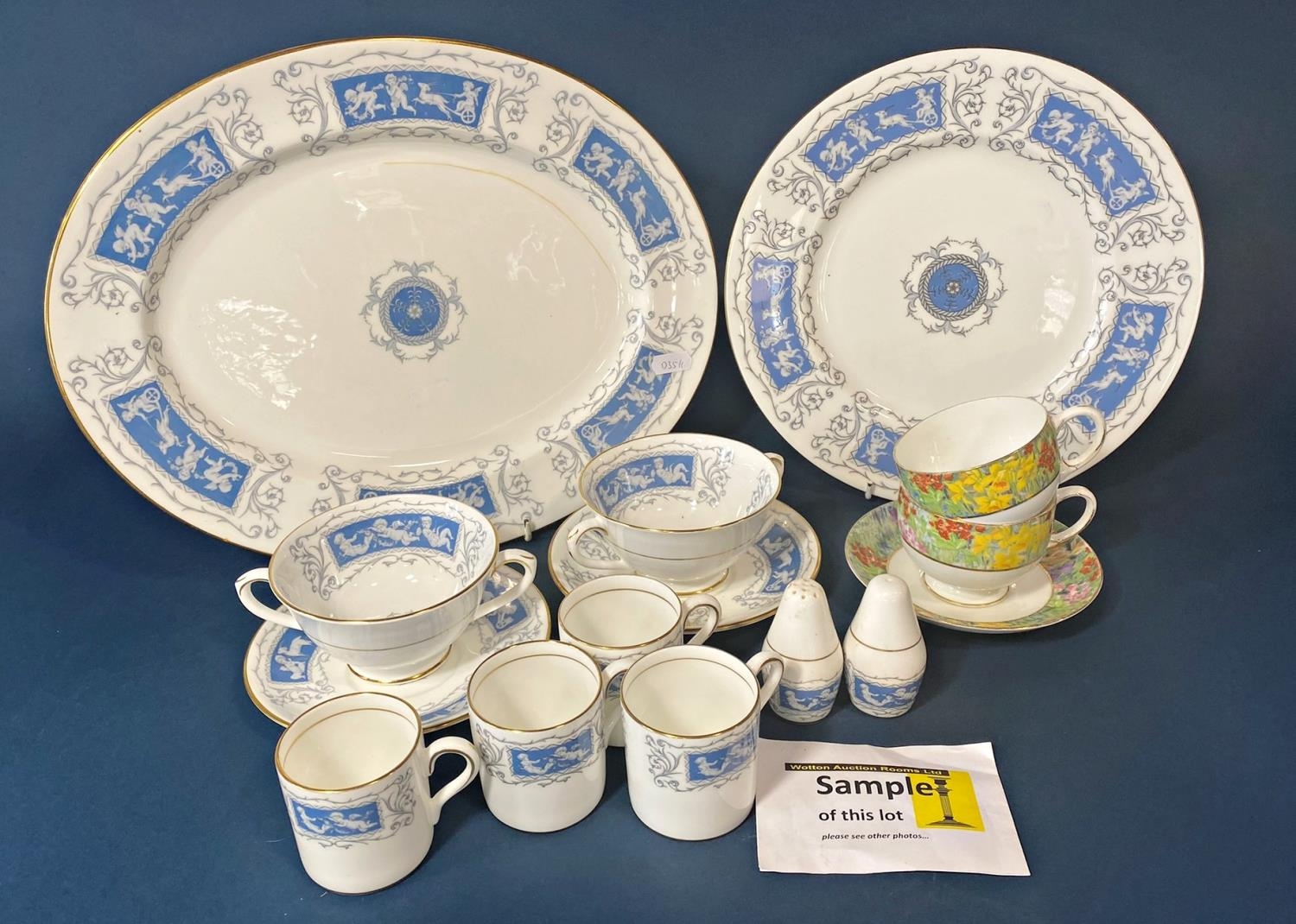 A Coalport Revelry pattern dinner service and coffee service comprising meat platter, eleven