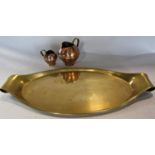 An Arts and Crafts brass tea tray by W A S Benson, marked W A S B & Co, 53cm long, two copper and