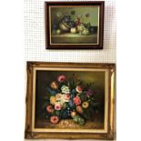 M. Aaron (20th Century), two still life paintings, oil on canvas, both signed 'M. Aaron' gilt frame: