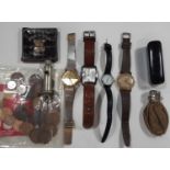 Four watches comprising three Timex, one Sekonda, bronze coinage, Chinese seal, etc