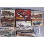 8 boxed model kits of Aircraft and military vehicles including Fujimi German 45 ton Tank Panther (