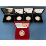 A collection of five £5 sterling proof coins - all with boxes and certificates, 2007 Alderley