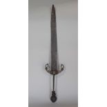 An early English short sword or dagger with bronze hilt and pierced steel pommel, believed to have