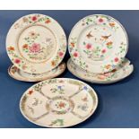 Group of five 18th Century Chinese porcelain dishes to include: famille verte dish with blue seal