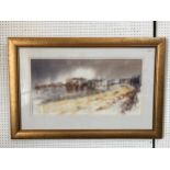 Watercolour painting of coastal town (contemporary), watercolour on paper, indistinctly signed and