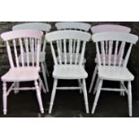 A harlequin set of six contemporary Windsor style spindleback dining chairs with painted finish