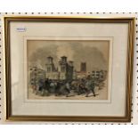 Six framed prints (c.19th Century) to include: S. Durand, 'Boat Race, Kew, Near Putney Bridge',