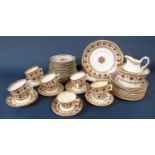 A Victorian printed tea service with infilled detail with repeating floral decoration, together with