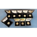 A collection of nine two pounds, silver proof coins all with boxes and certificates, two 2007