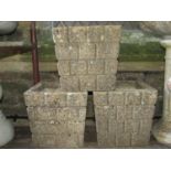 Three weathered cast composition stone mock brick wall effect square tapered cast composition