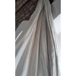 2 pairs of extra long curtains in ivory damask, lined with pencil pleat heading. Size per curtain;