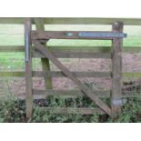 A weathered softwood five bar hunting gate with galvanised fittings, 4ft wide