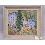 Three framed artworks to include: Village landscape in impasto (20th Century), oil on canvas,