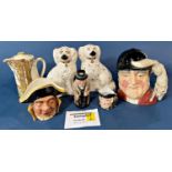 A large collection of Doulton and other character jugs, all sizes, together with two Staffordshire