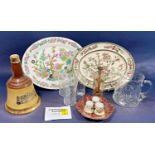 A mixed selection of glass ware and china ware, including Indian Tree oval serving plates, a Bells