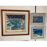 John Dyer (b.1968) Three framed prints of coastal bays: 'Tail Ships and Small Ships, Falmouth'