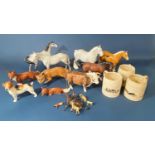 A collection of Beswick, Sylvac, Cooper Craft and Melbaware including five horses, bull, two