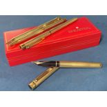 Sheaffer Targa 1011 Diamond gold plated fountain pen with 14k nib, together with Rollerball, ball