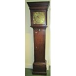 Georgian oak country made longcase clock, the square cut hood enclosing a square brass dial with