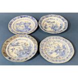 Four 18th Century Chinese blue and white porcelain dishes, three octagonal and one circular, 16.5 cm