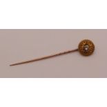 Victorian 18ct stick pin with diamond set terminal, stone 0.20cts approx, 3.2g