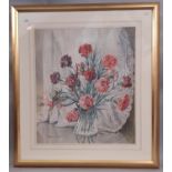 Florence England (20th century) - Still life with a vase of pinks, watercolour and bodycolour on