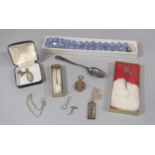 Collection of silver to include a 1977 silver Jubilee ingot pendant necklace, love spoon charm by