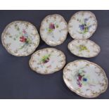 Set of six 19th century Royal Worcester cabinet plates each depicting a different floral spray