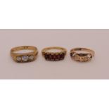 Three 9ct gem set dress rings, sizes L - Q, 6.6g total (3)