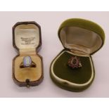 Two 9ct rings; a vintage garnet cluster example and a Wedgwood Jasperware example, 6.4g total