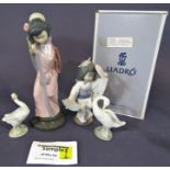 A collection of Lladro ceramic figures to include a Geisha figure, 29cm approx, a further Geisha