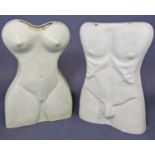 Jane Perryman - Ceramics Artist - two ceramic busts depicting the male and female naked torso in a