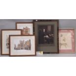 Eight framed works to include: two portraits on paper (20th Century): Carl Vandyk (1851-1931)