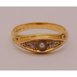 Antique 18ct pearl and diamond gypsy ring, maker 'JH', inscribed '1903', size N/O, 3.3g