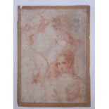 Early anatomical drawing (Italian School), cherub and portrait study with clothing drapery and leg