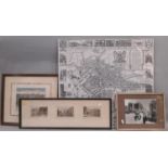 Four framed prints (some of local interest) to include: 'An Exact Delineation of the Famous Citty of