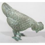 A verdigris bronze chicken 17.5cm high.