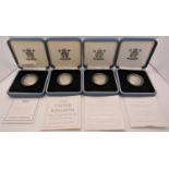 Eight silver proof £1 coins, 1984, 88, 90, 93, 2001, 2002, 2004 and 2005