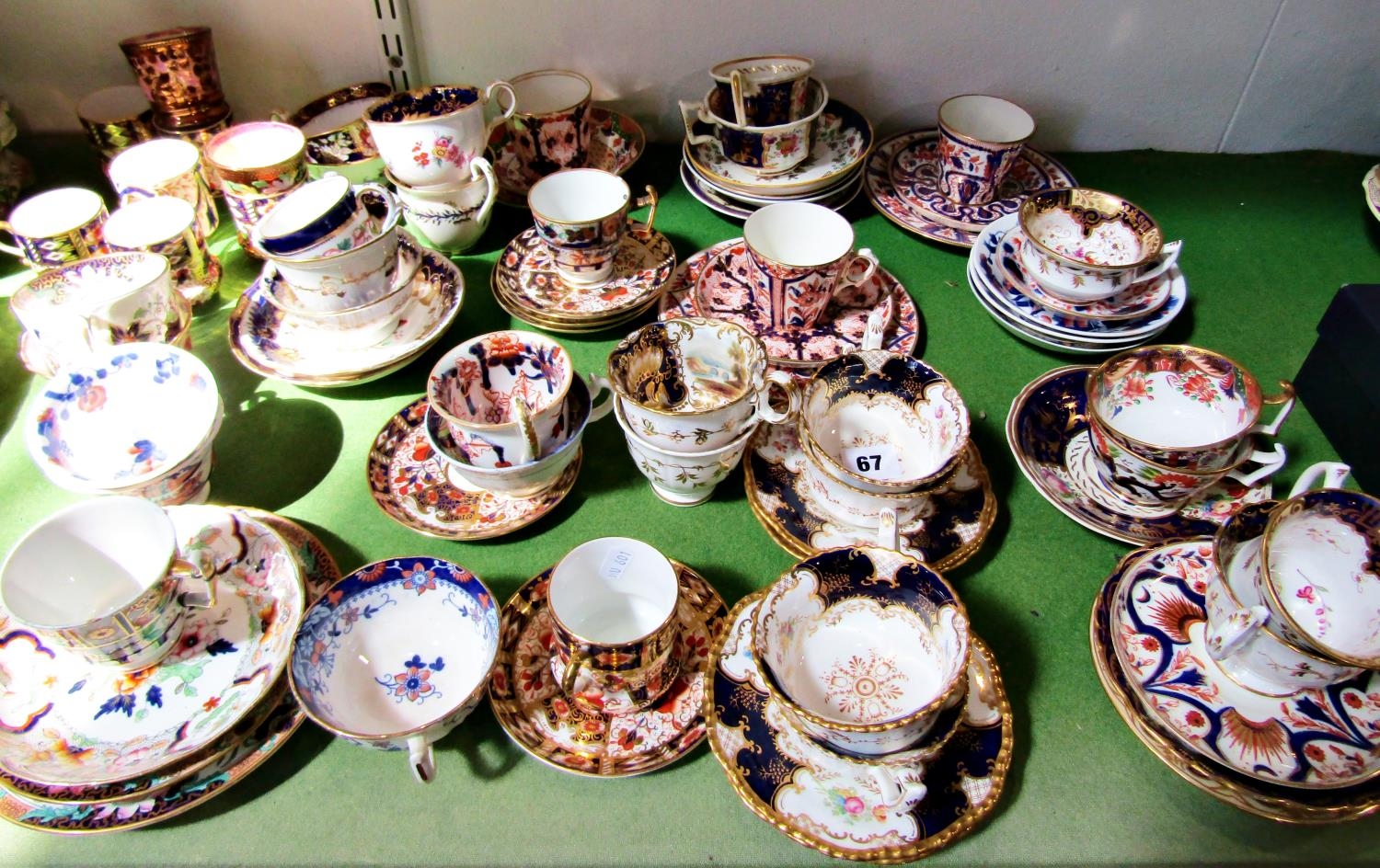A collection of 19th century Crown Derby and other cabinet cups and saucers with imari and other - Image 2 of 3