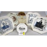 Commemorative pieces including Lord Nelson plate, relief moulded jug depicting Nelson, further