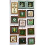 A collection of seventeen framed and further unframed ceramic tiles, mainly late Victorian with