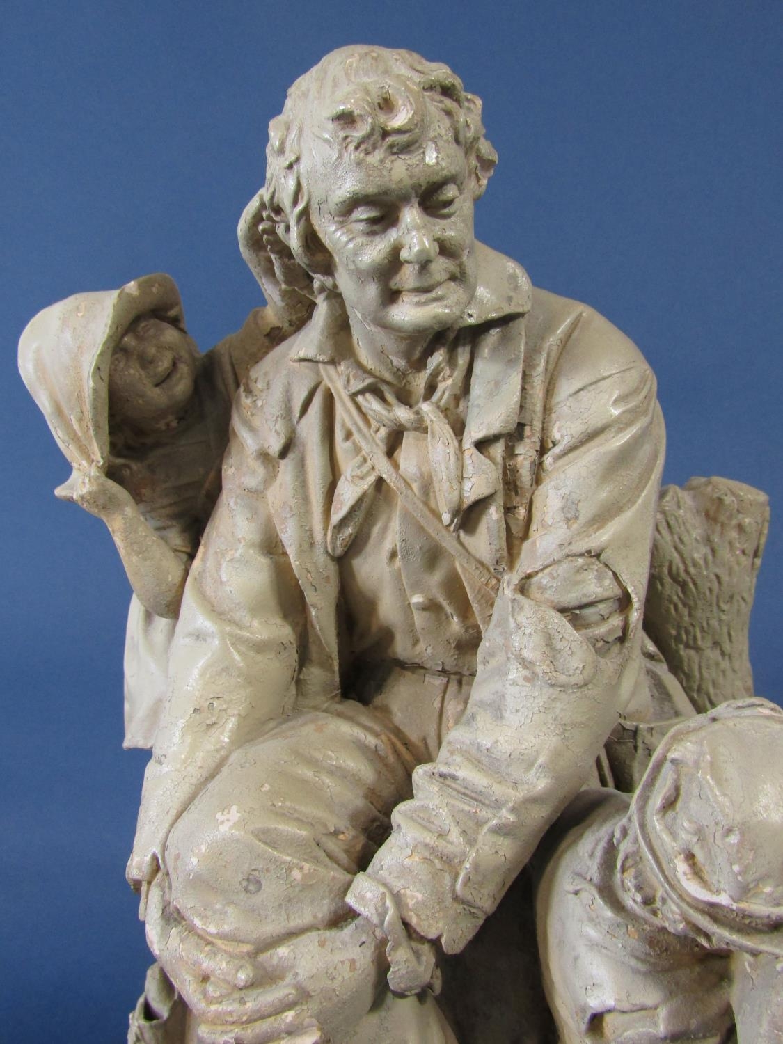 A large painted plaster figure group of Rip Van Winkle 'At Home' with matt glazed finish by John - Image 2 of 3