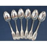 Five Georgian silver dessert spoons, London 1830, maker William Eaton, together with one spoon 1824,
