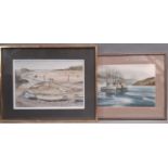 Two watercolour paintings of boats by the coastline to include: Christine Richards, 51 x 31 cm and